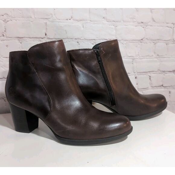Born Alter Cognac Brown Leather Ankle Boot Women's Size 9.5 Side Zip EUC - Picture 1 of 14